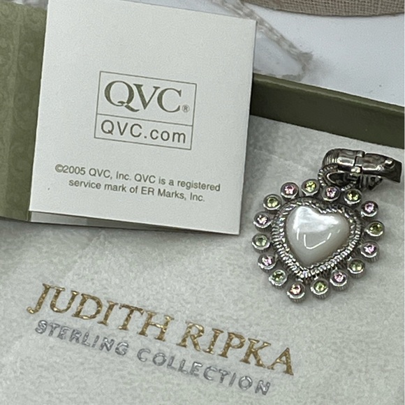 Vintage Judith Ripka Sterling Silver Heart Enhancer Pendant with Mother of Pearl - Picture 8 of 16